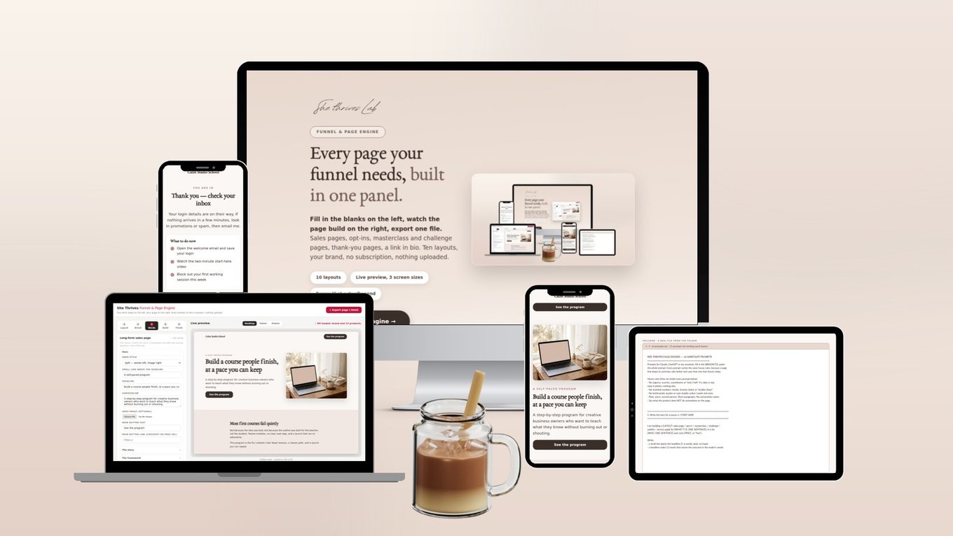 The Page Engine and its exported pages on a desktop, laptop, tablet and phone