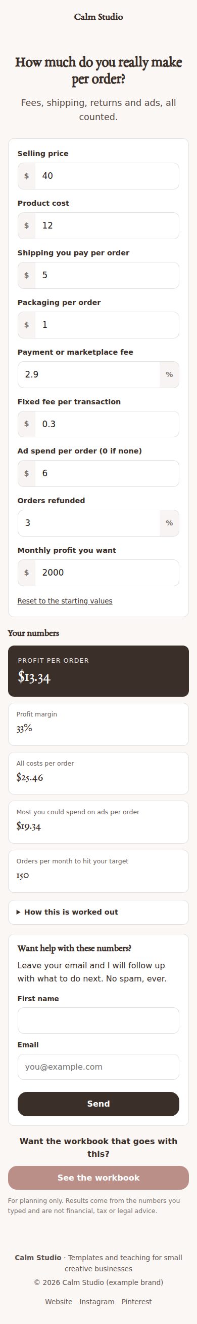 Profit margin calculator on a phone