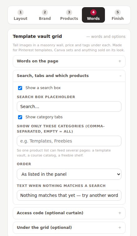 Step 4: words and options