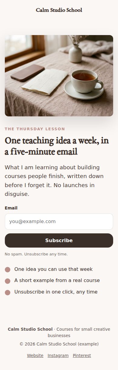 Opt-in page on a phone