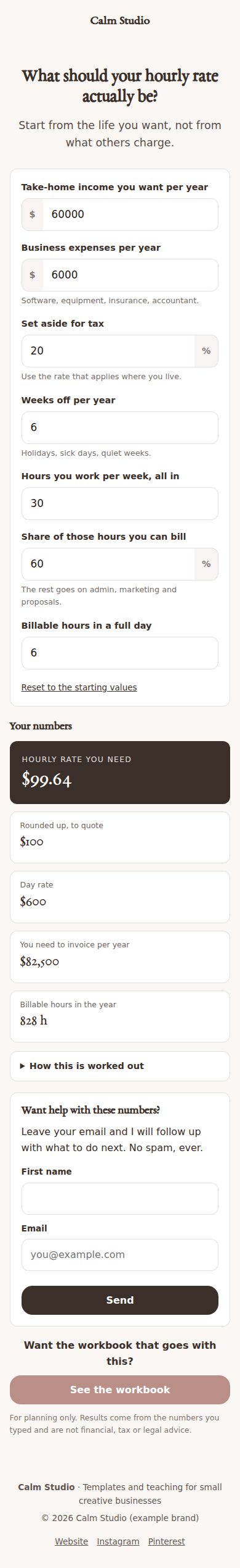 Hourly rate finder on a phone