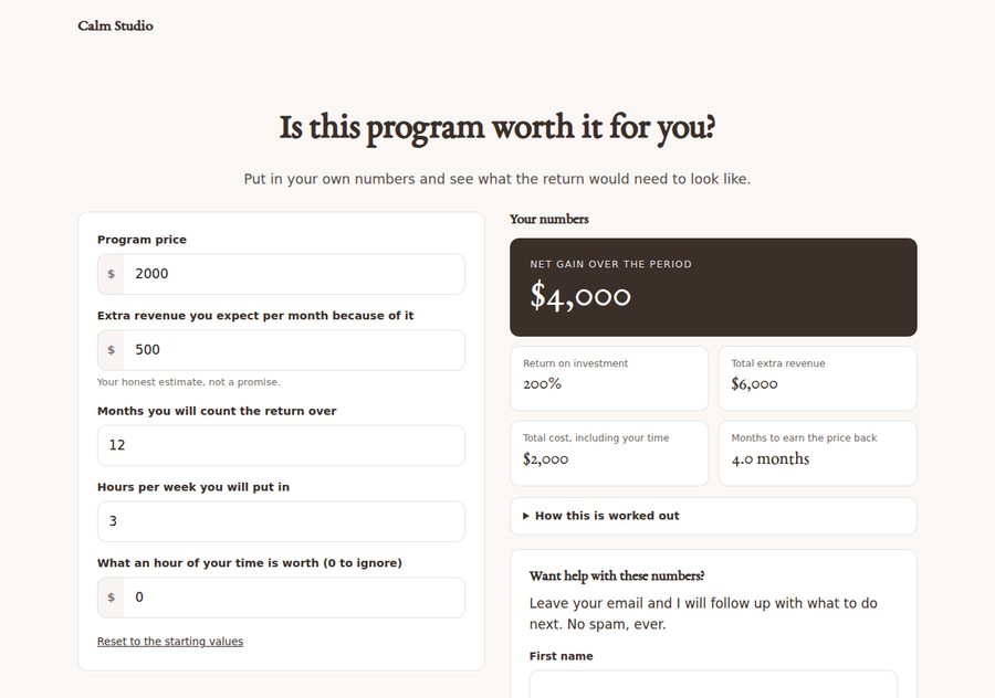 Coach's ROI calculator