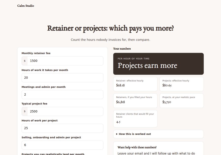 Retainer vs project fee