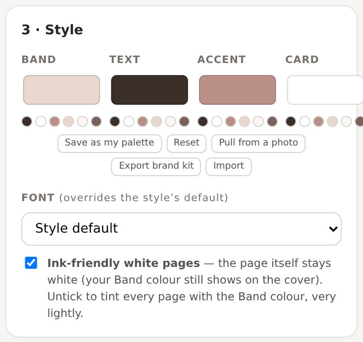 The style panel with brand palette