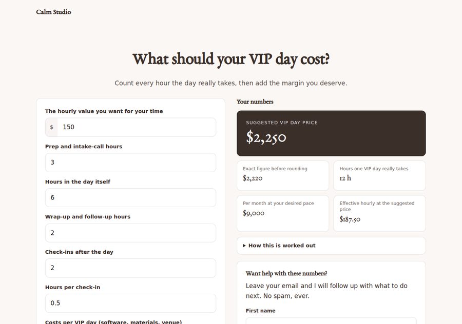 VIP day pricing blueprint