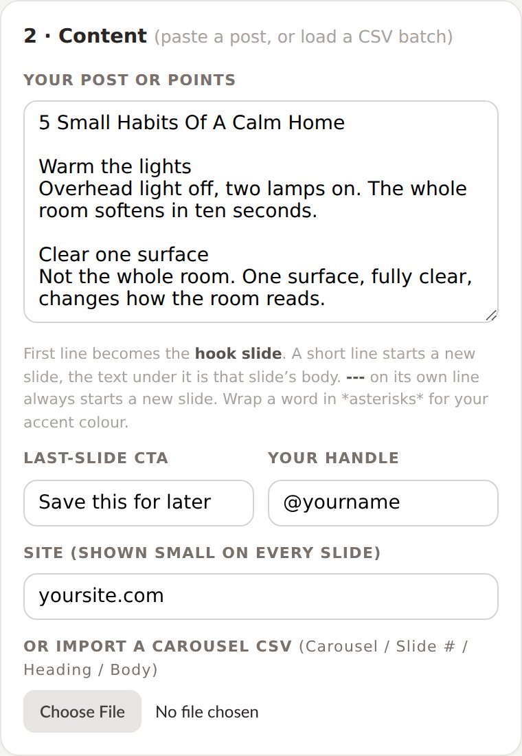 Content panel — paste a post or load a CSV