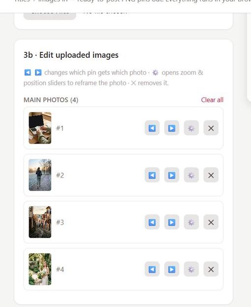Per-photo controls for reordering and reframing