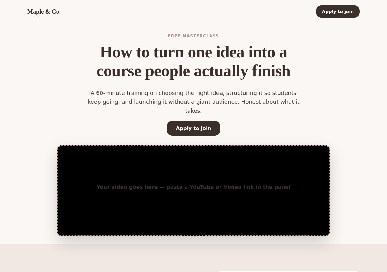 A landing page exported from Page Engine